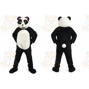 Black Panda Mascot Costume with Custom Logo