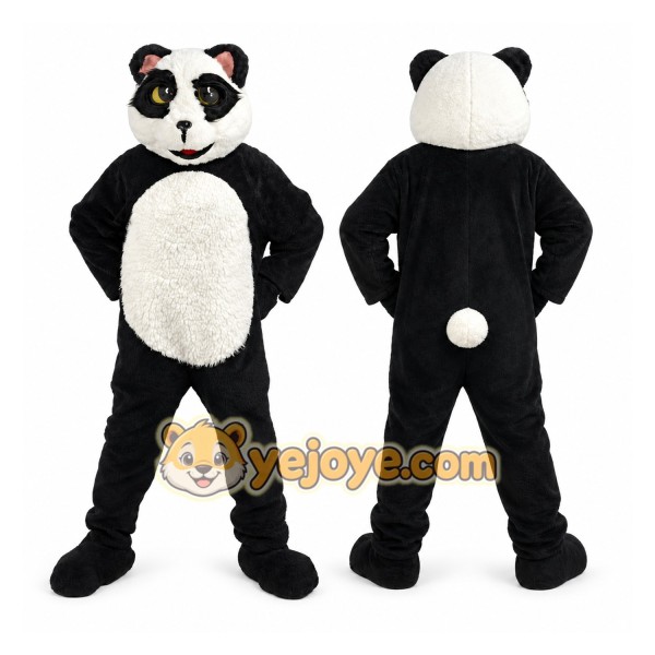 Black Panda Mascot Costume with Custom Logo