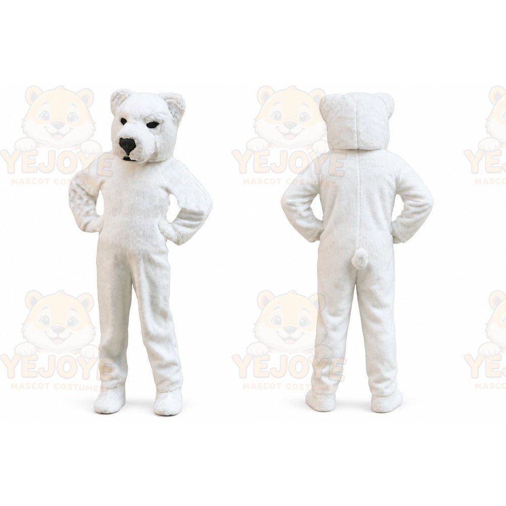 White Bear Mascot Costume with Custom Logo