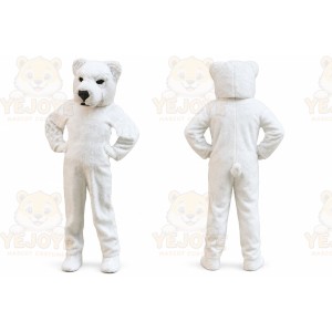 White Bear Mascot Costume with Custom Logo