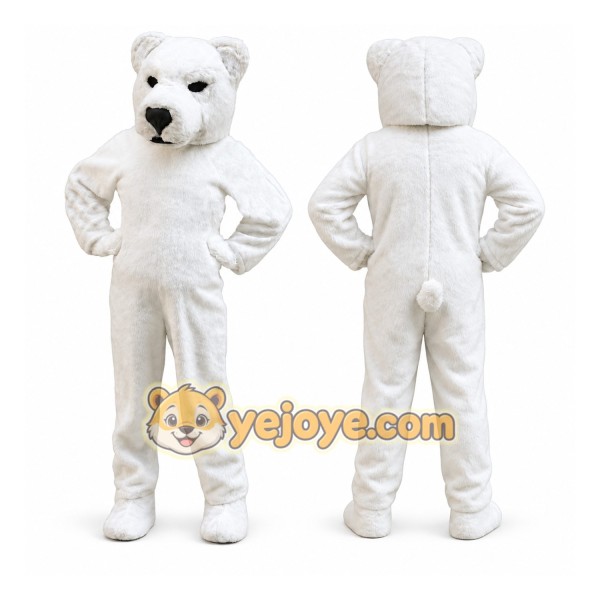 White Bear Mascot Costume with Custom Logo