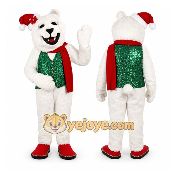 White Bear Mascot Costume with Custom Logo
