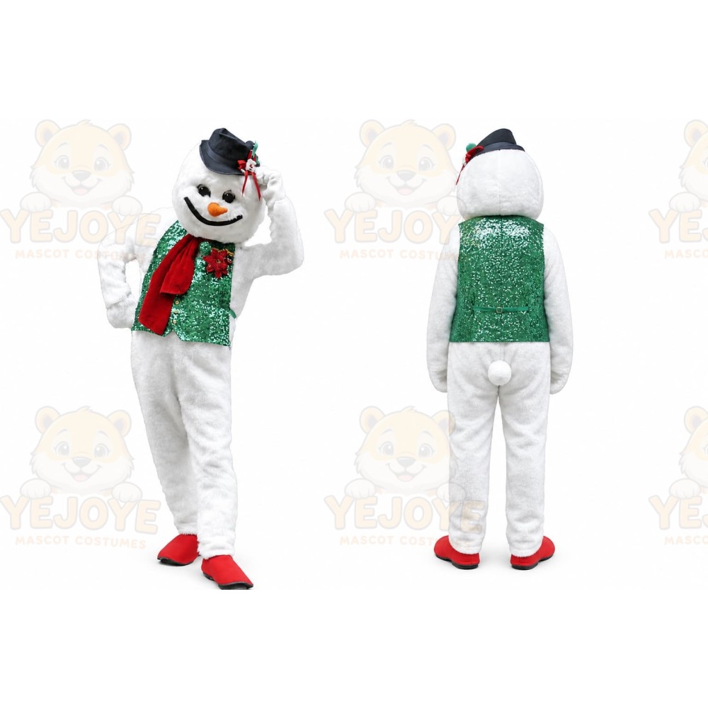White Snowman Mascot Costume with Custom Logo