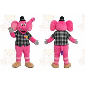Pink Elephant Mascot Costume with Custom Logo