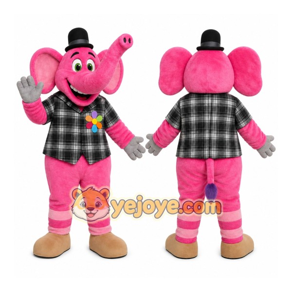 Pink Elephant Mascot Costume with Custom Logo