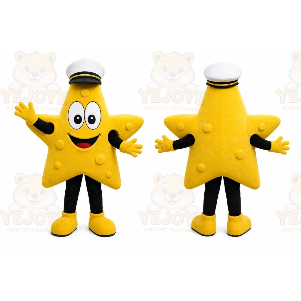 Yellow Star Mascot Costume with Custom Logo