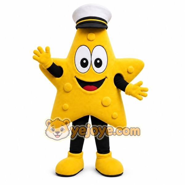 Yellow Star Mascot Costume with Custom Logo
