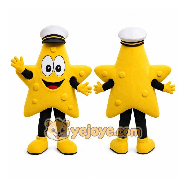 Yellow Star Mascot Costume with Custom Logo