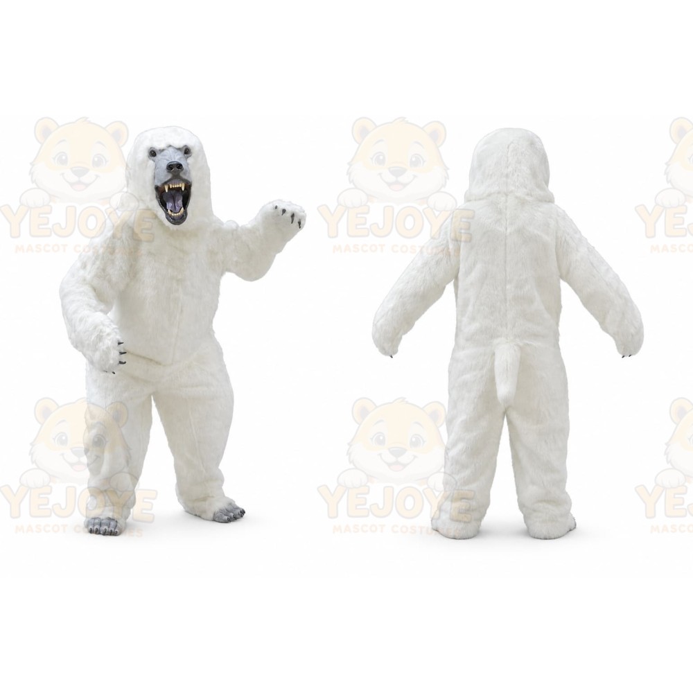 White Bear Mascot Costume with Custom Logo