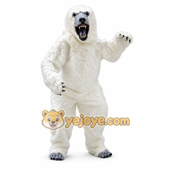 White Bear Mascot Costume with Custom Logo