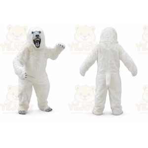 White Bear Mascot Costume with Custom Logo