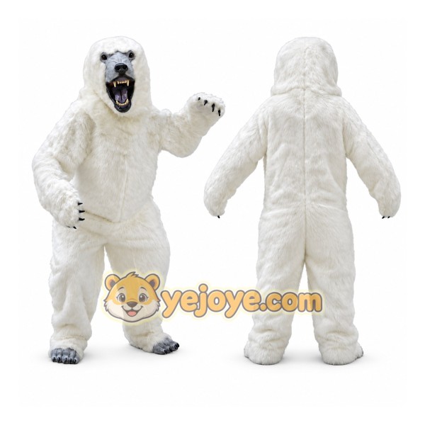 White Bear Mascot Costume with Custom Logo