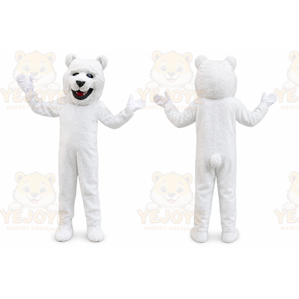 White Bear Mascot Costume with Custom Logo