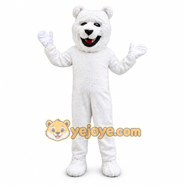 White Bear Mascot Costume with Custom Logo