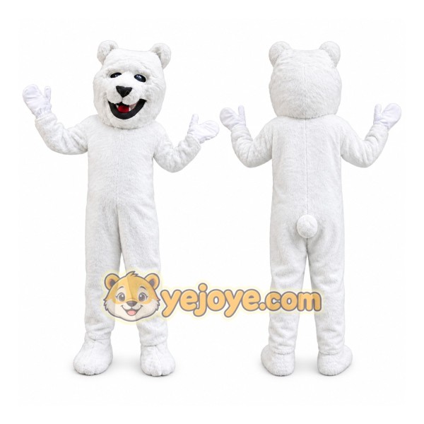 White Bear Mascot Costume with Custom Logo