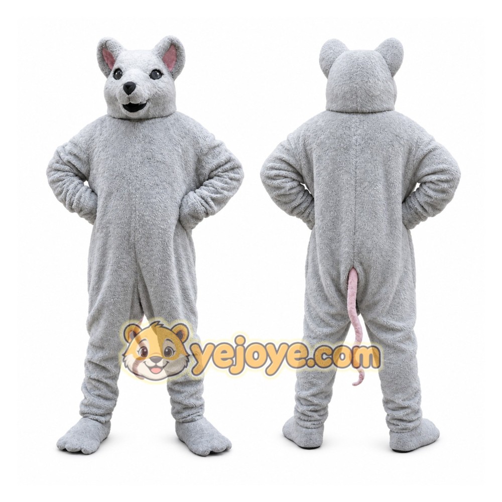 Gray Mouse Mascot Costume with Custom Logo Gray Mouse Mascot Costume with Custom Logo