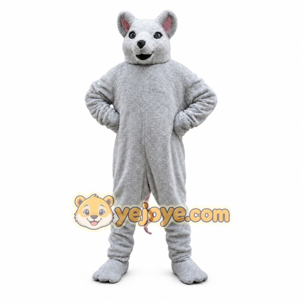 Gray Mouse Mascot Costume with Custom Logo