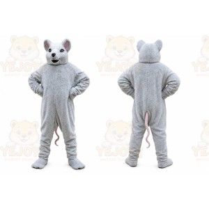 Gray Mouse Mascot Costume with Custom Logo