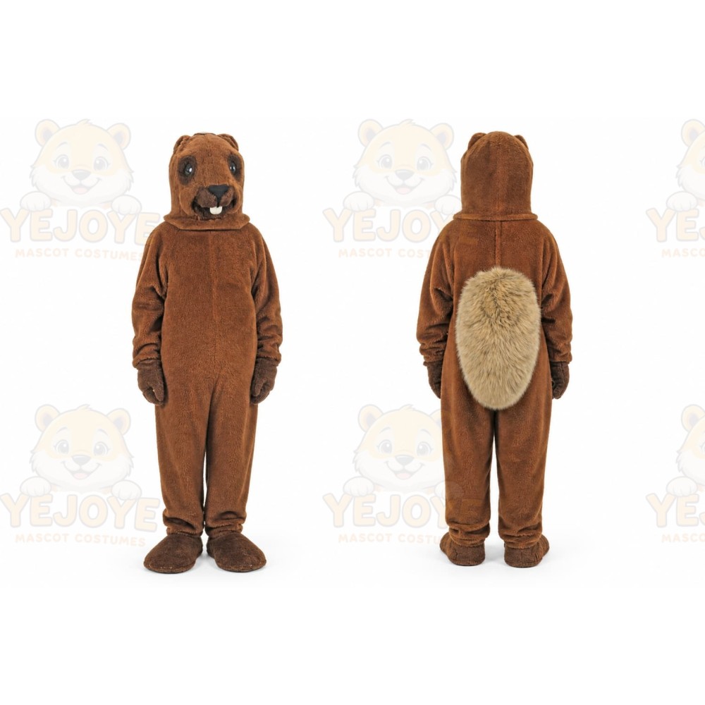 Brown Beaver Mascot Costume with Custom Logo