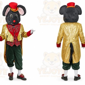 Black Mouse Mascot Costume with Custom Logo