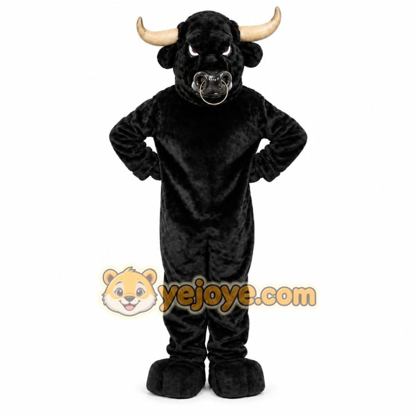 Black Bull Mascot Costume with Custom Logo Black Bull Mascot Costume with Custom Logo