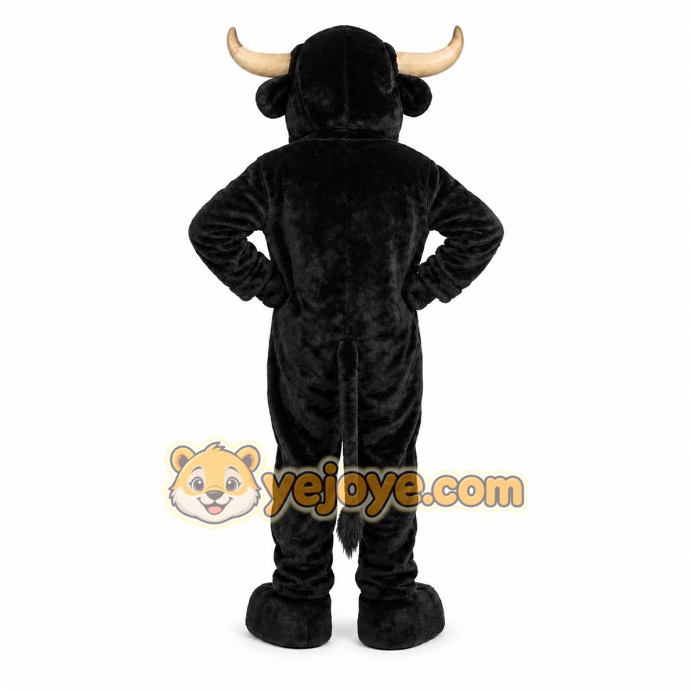 Black Bull Mascot Costume with Custom Logo