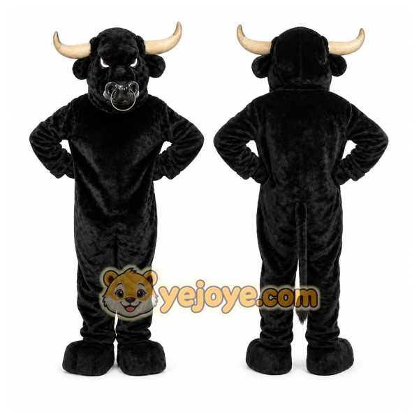 Black Bull Mascot Costume with Custom Logo