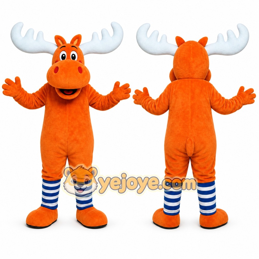 Orange Moose Mascot Costume with Custom Logo