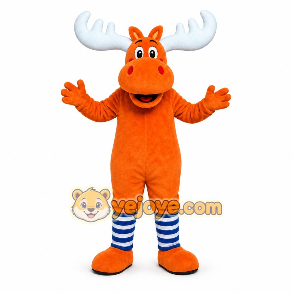 Orange Moose Mascot Costume with Custom Logo