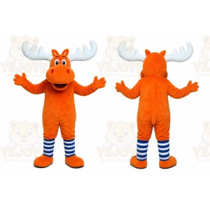 Orange Moose Mascot Costume with Custom Logo
