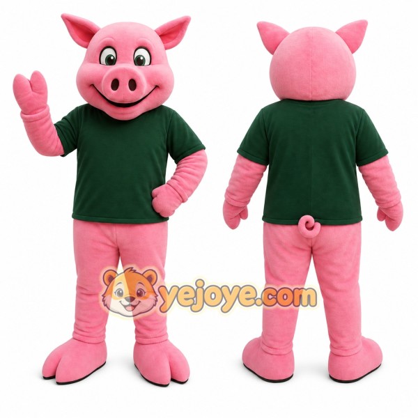 Pink Pig Mascot Costume with Custom Logo