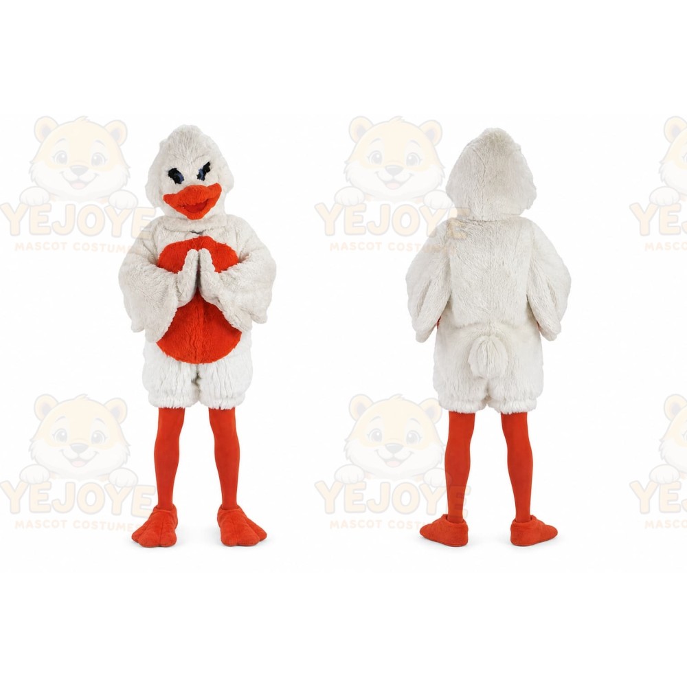 White Duck Mascot Costume with Custom Logo