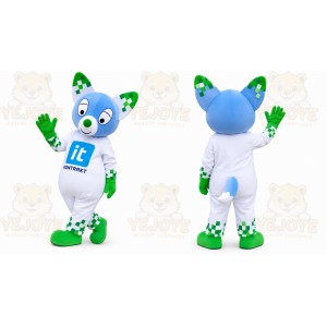 Blue Fox Mascot Costume with Custom Logo