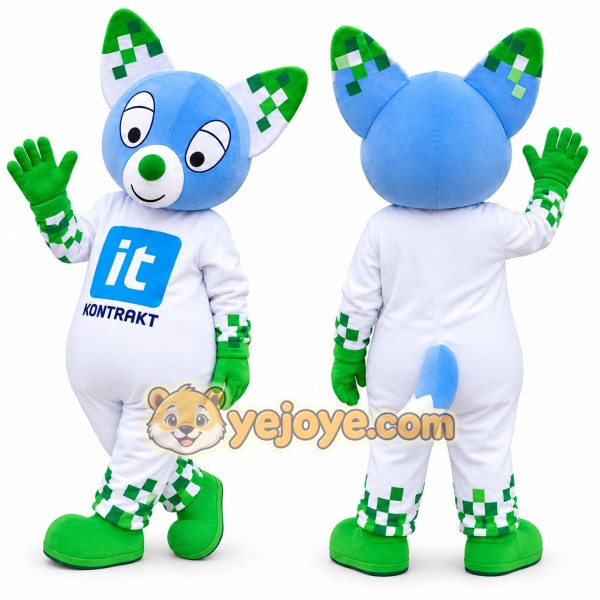 Blue Fox Mascot Costume with Custom Logo