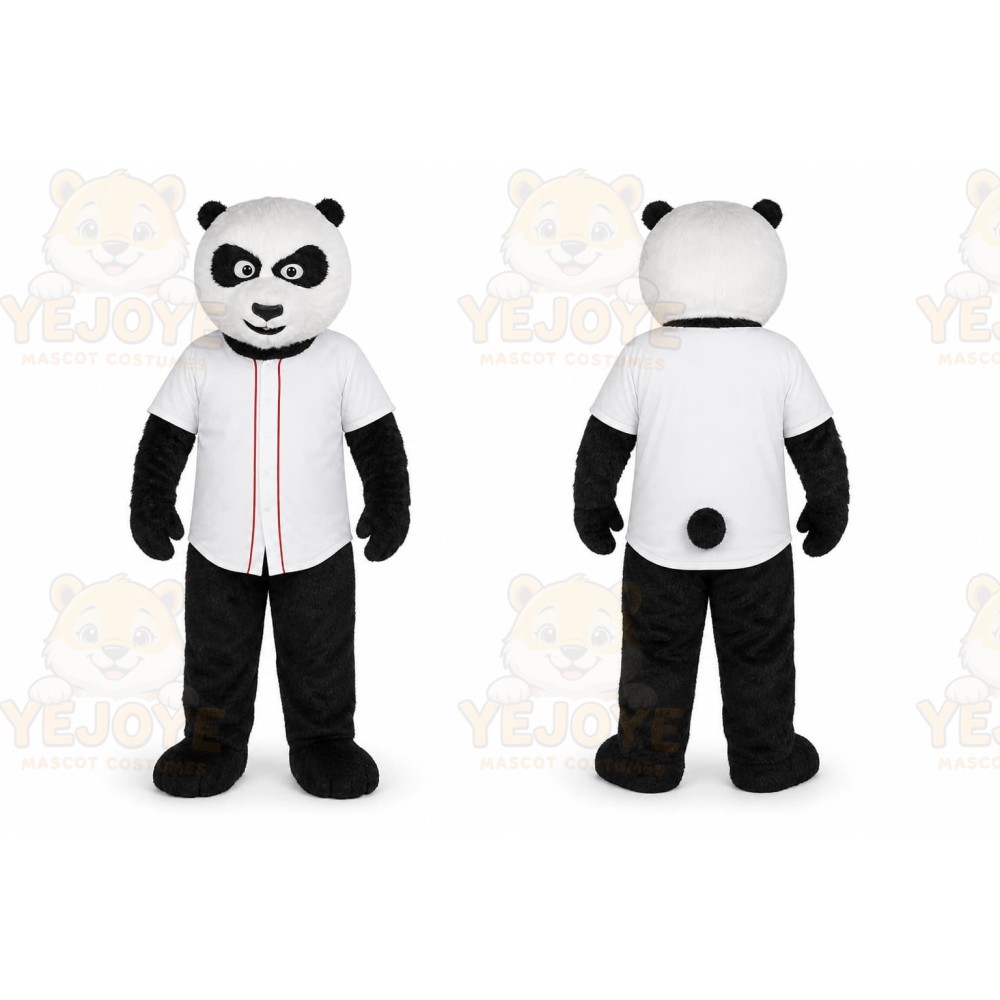 White Panda Mascot Costume with Custom Logo
