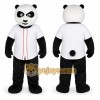 White Panda Mascot Costume with Custom Logo