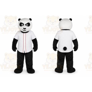 White Panda Mascot Costume with Custom Logo