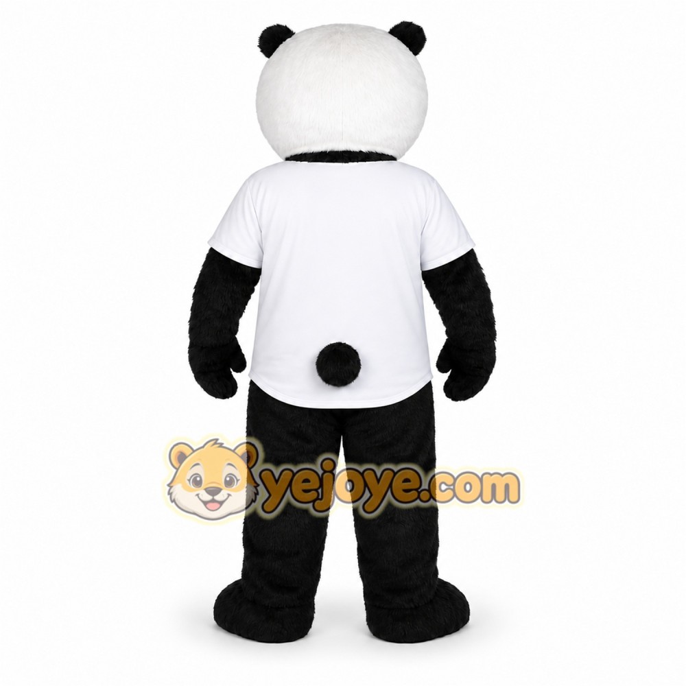 White Panda Mascot Costume with Custom Logo