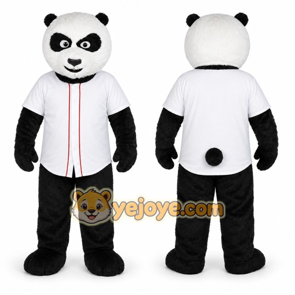 White Panda Mascot Costume with Custom Logo