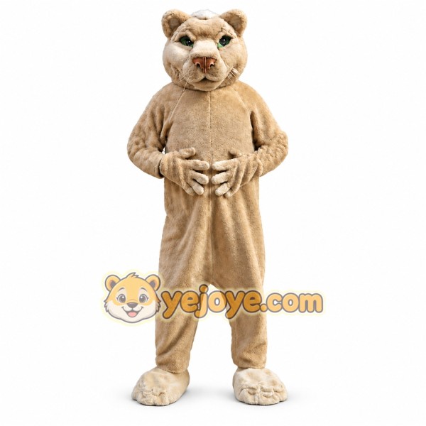 Beige Cougar Mascot Costume with Custom Logo