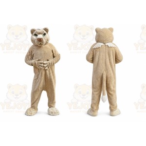 Beige Cougar Mascot Costume with Custom Logo