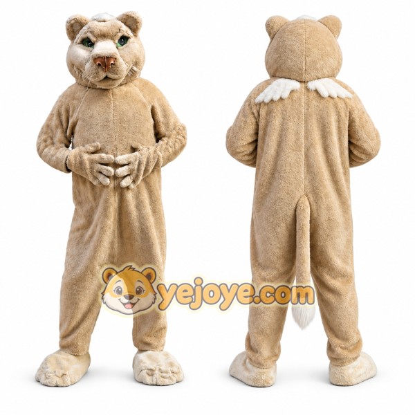 Beige Cougar Mascot Costume with Custom Logo