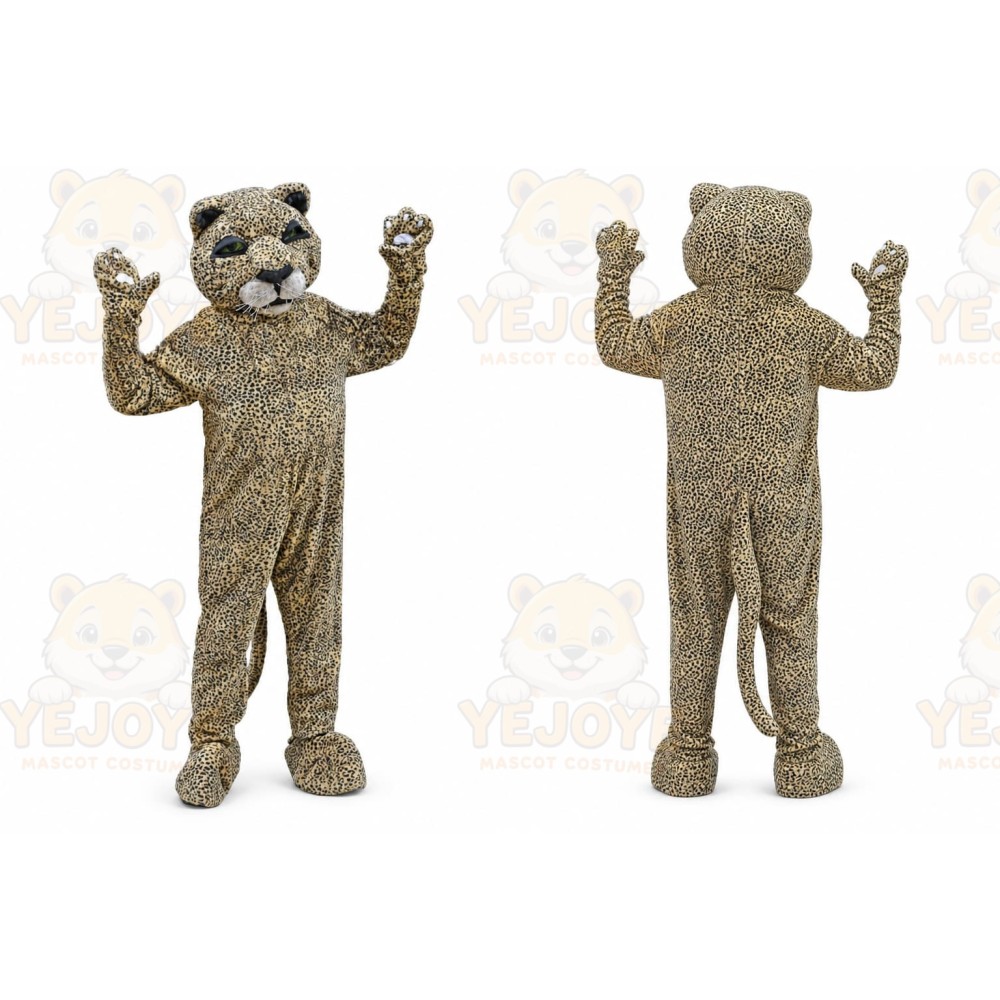 Tan Leopard Mascot Costume with Custom Logo