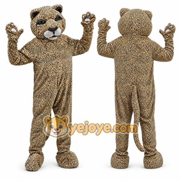 Tan Leopard Mascot Costume with Custom Logo