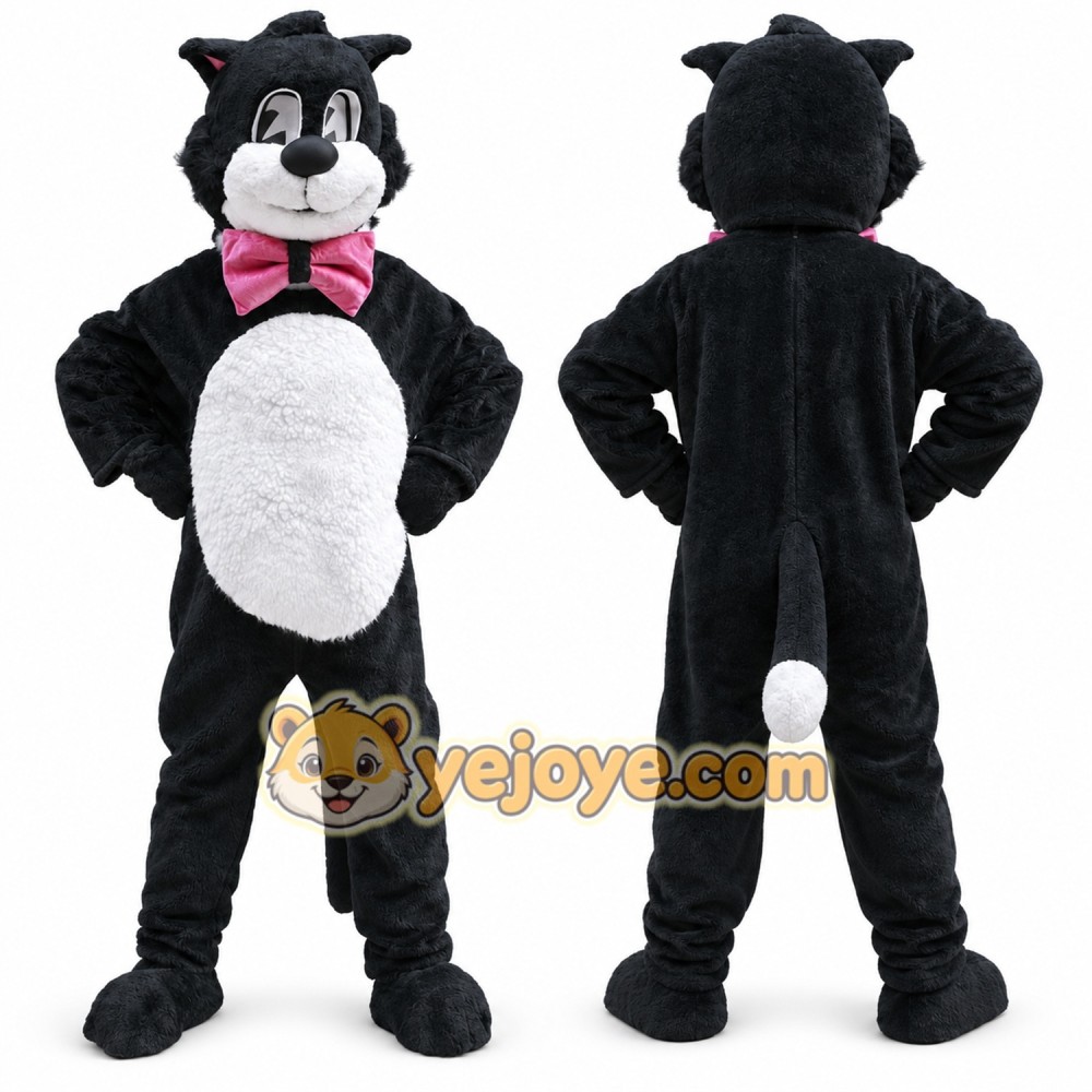 Black Cat Mascot Costume with Custom Logo