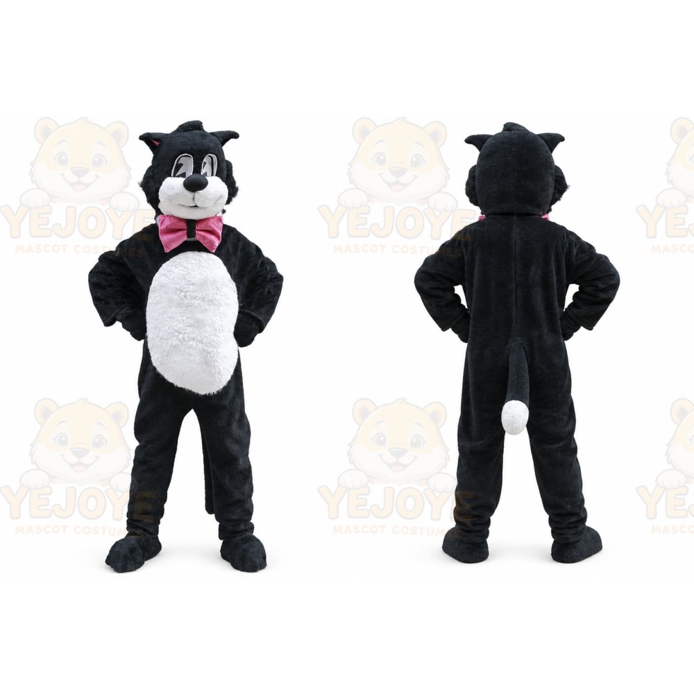 Black Cat Mascot Costume with Custom Logo
