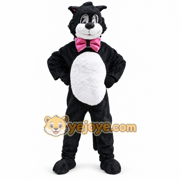 Black Cat Mascot Costume with Custom Logo