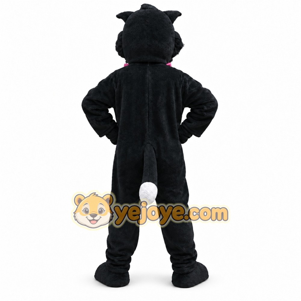 Black Cat Mascot Costume with Custom Logo