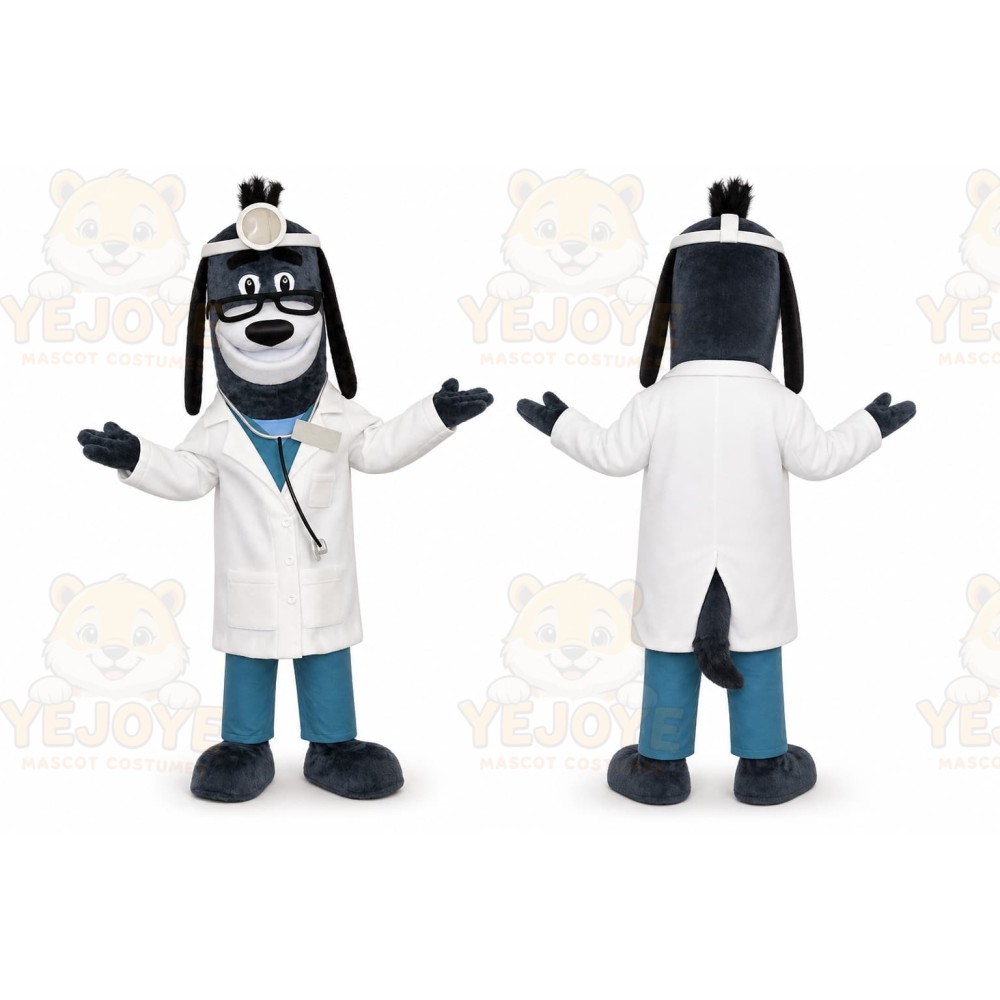 Black Dog Mascot Costume with Custom Logo