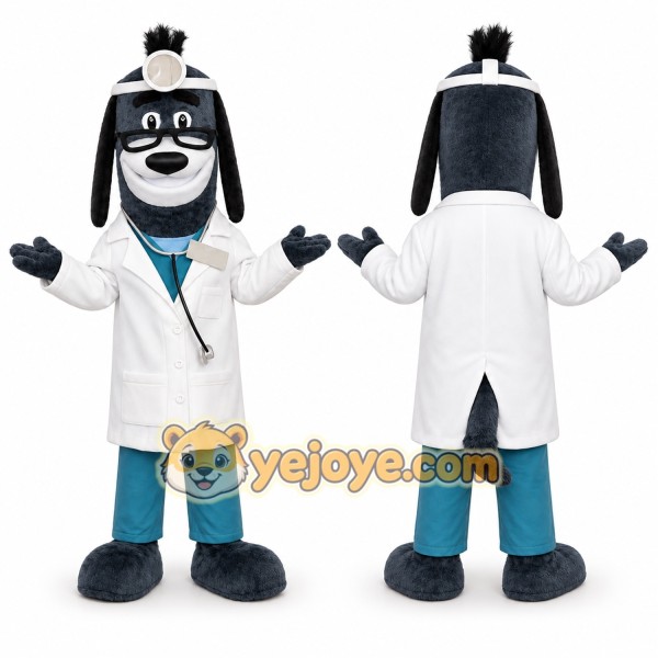 Black Dog Mascot Costume with Custom Logo